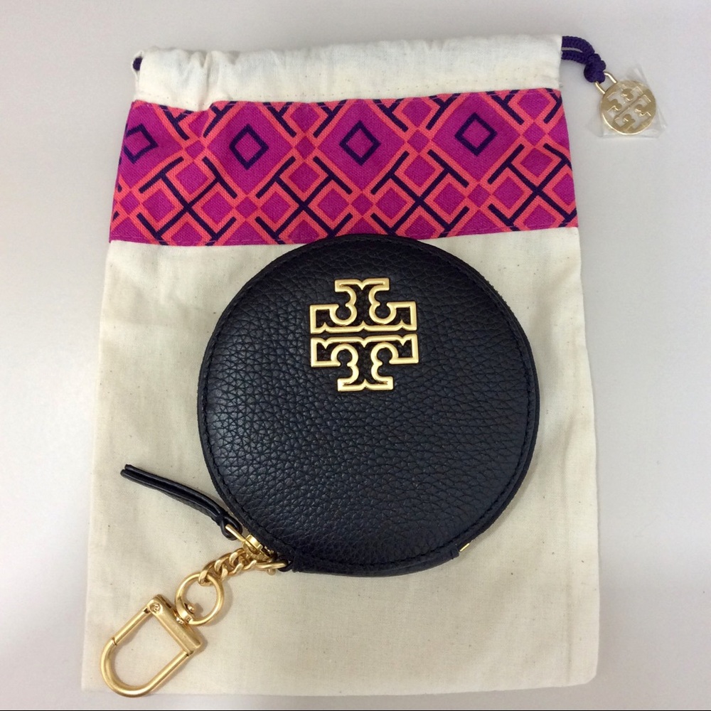 ✨Authentic Tory Burch Britten Coin Purse Key Fob Rare Black Leather - Picture 3 of 11